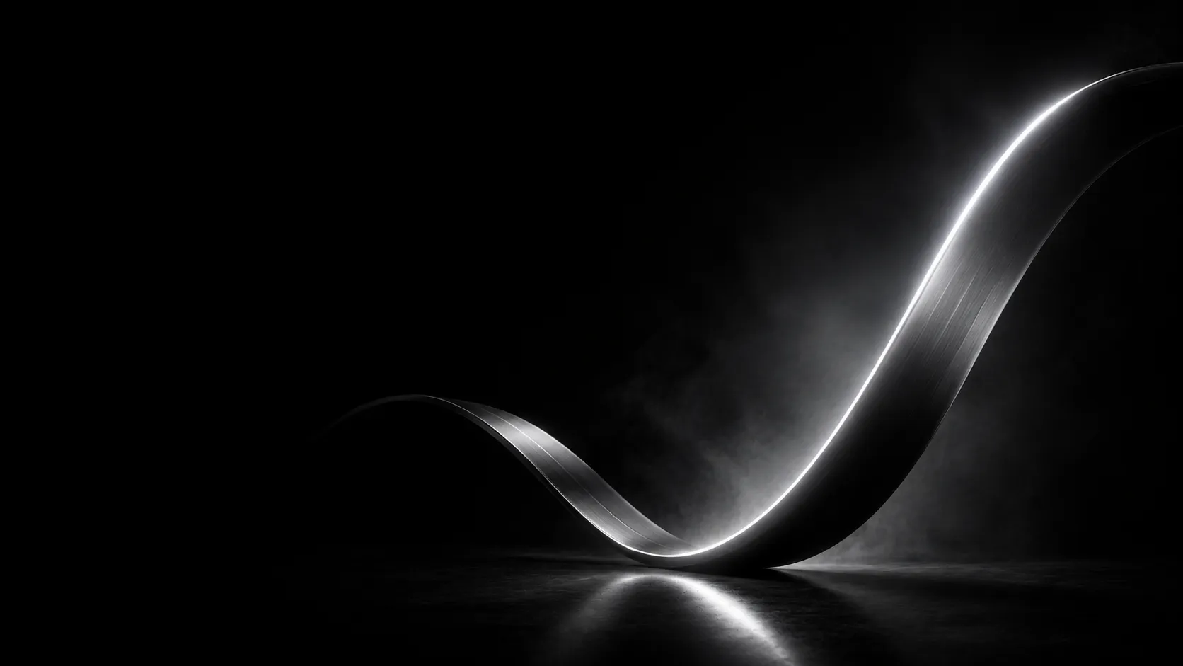 Abstract monochrome illustration: a sculptural ribbon dipping then rising with a white-lit edge — recovering traffic lost to Google AI Overviews.