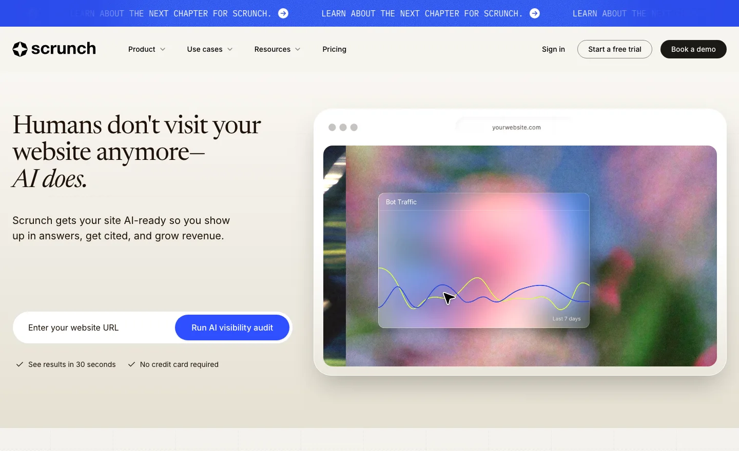 Scrunch AI homepage (captured July 2026)
